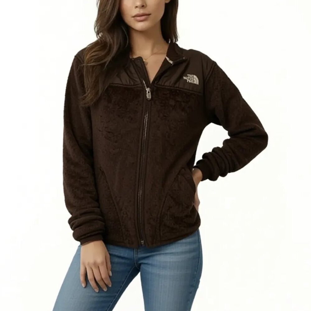 The North Face Fleece Brown Long-Sleeve Full-Zip Hooded Jacket Women's Small - Picture 2 of 12